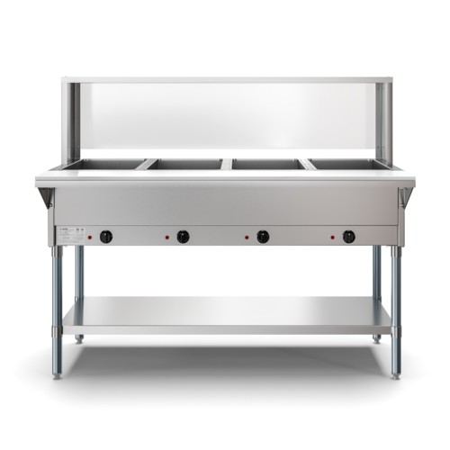 Koolmore KM-OWS-4SG 58" Four Pan Open Well Electric Steam Table with Undershelf and Sneeze Guard