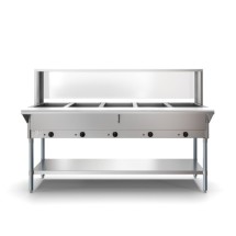Koolmore KM-OWS-5SG 72" Five Pan Open Well Electric Steam Table with Undershelf and Sneeze Guard
