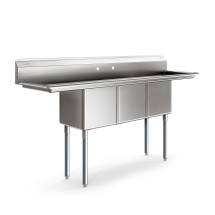 Koolmore KM-SC151514-15B316 75&quot; Three Compartment 16-Gauge Stainless Steel Sink with Two Drainboards