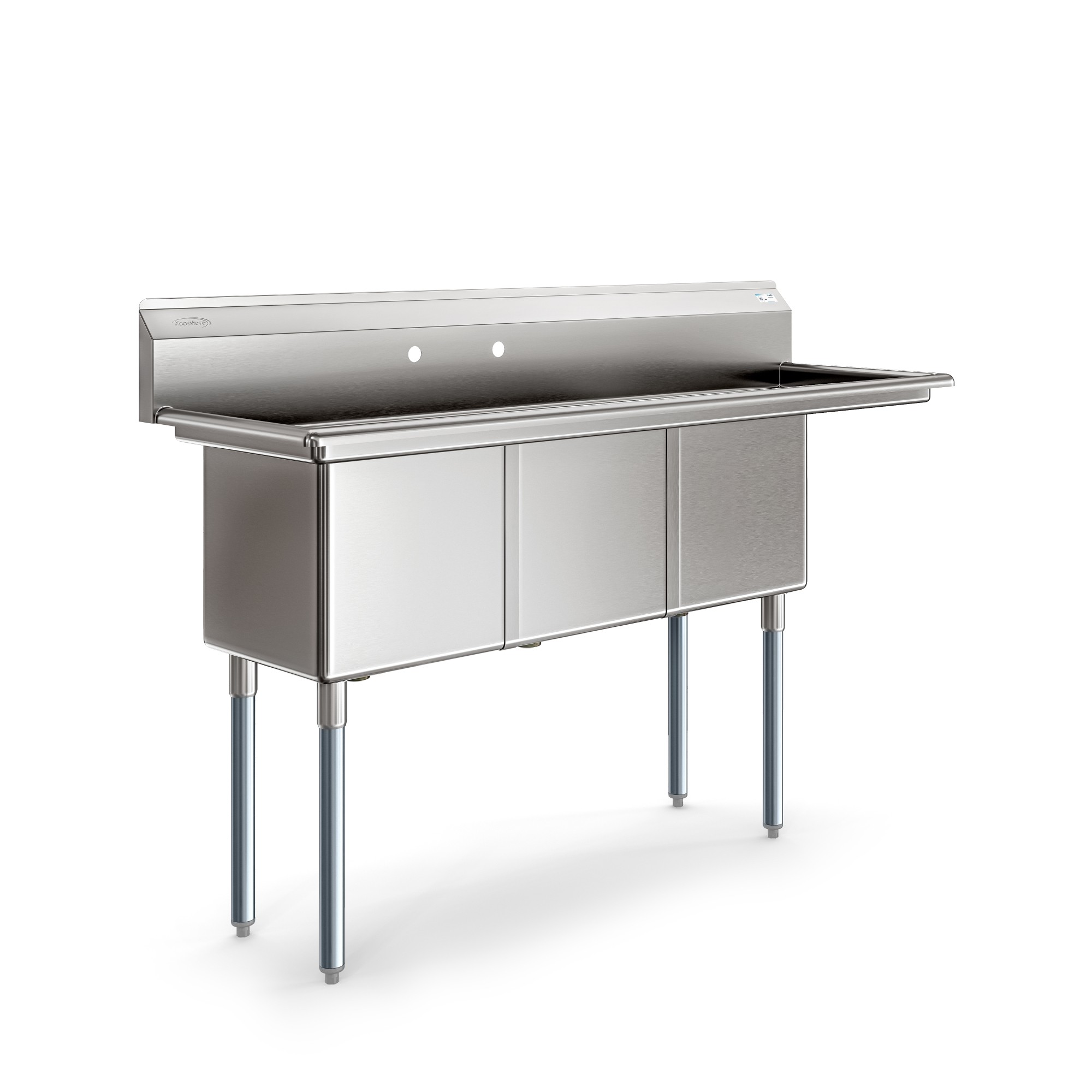 Koolmore KM-SC151514-15R3 63" Three Compartment 18-Gauge Stainless Steel Sink with Right Drainboard
