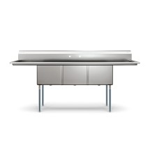 Koolmore KM-SC181814-18B3 90&quot; Three Compartment 18-Gauge Stainless Steel Sink with Two Drainboards