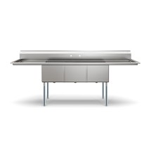 Koolmore KM-SC182414-24B3 102" Three Compartment 18-Gauge Stainless Steel Sink with Two Drainboards
