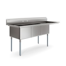 Koolmore KM-SC182414-24R3 81&quot; Three Compartment 18-Gauge Stainless Steel Sink with Right Drainboard