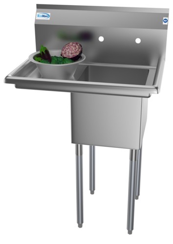 Koolmore SA141611-12L3 29" One Compartment Stainless Steel Sink with Left Drainboard