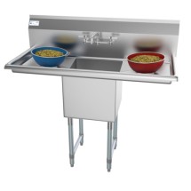 Koolmore SA151512-15B3FA 45" One Compartment Stainless Steel Sink with Drainboards and Faucet