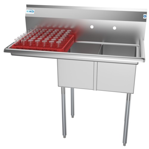 Koolmore SB121610-16L3 43" Two Compartment Stainless Steel Sink with Left Drainboard