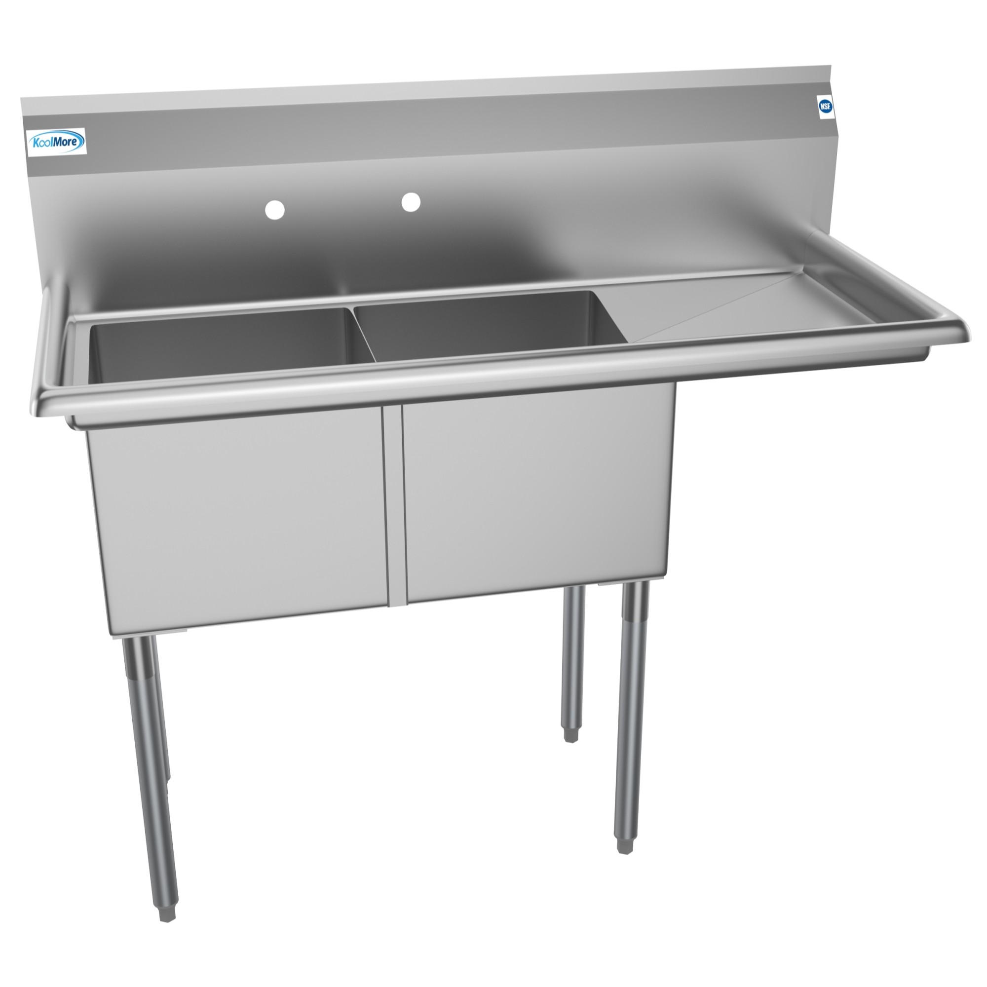 Koolmore SB151512-15R3 48" Two Compartment Stainless Steel Sink with Right Drainboard