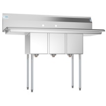 Koolmore SC101410-12B3 54" Three Compartment Stainless Steel Sink with Two Drainboards