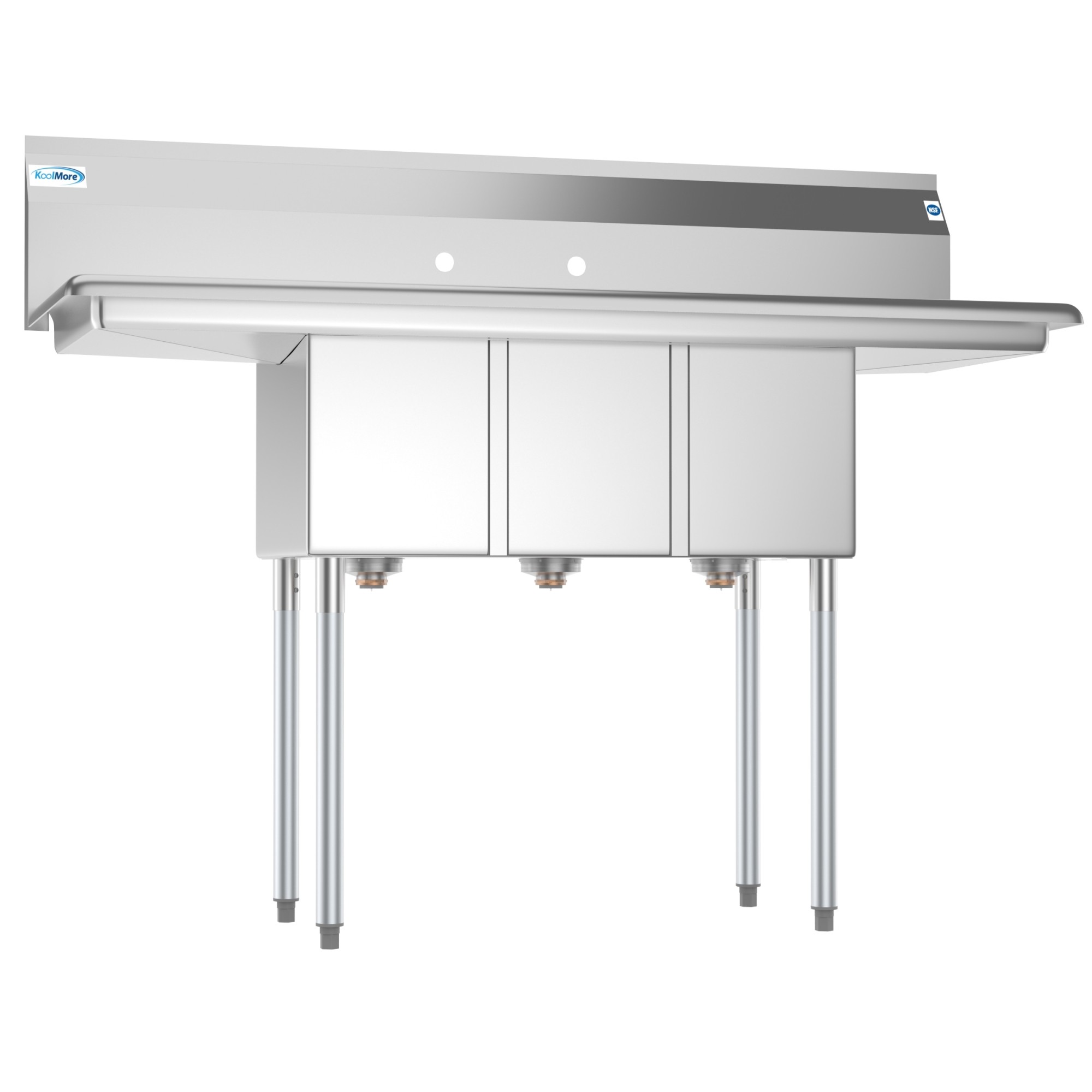 Koolmore SC101410-12B3 54" Three Compartment Stainless Steel Sink with Two Drainboards
