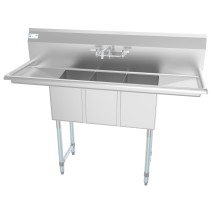 Koolmore SC101410-12B3FA 54" Three Compartment Stainless Steel Sink with Drainboards and Faucet