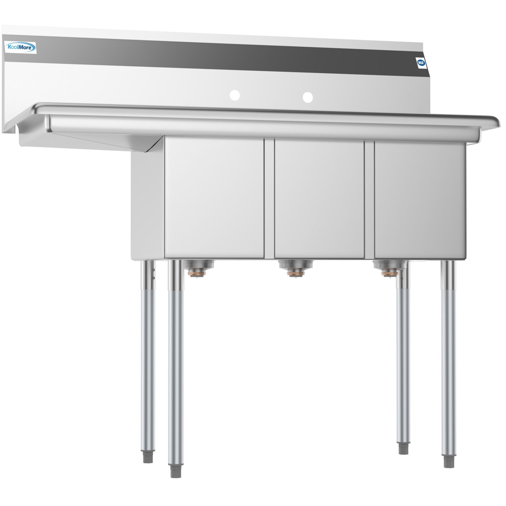 Koolmore SC101410-12L3 45" Three Compartment Stainless Steel Sink with Left Drainboard