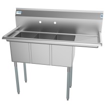 Koolmore SC101410-12R3 45" Three Compartment Stainless Steel Sink with Right Drainboard
