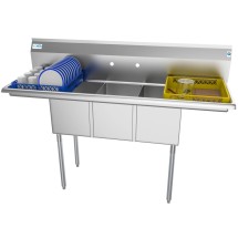 Koolmore SC121610-12B3 60&quot; Three Compartment Stainless Steel Sink with Two Drainboards