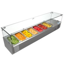 Koolmore SCDC-7T 59" Seven Pan Countertop Refrigerated Condiment Prep Station with Sneeze Guard