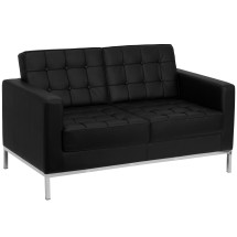 Flash Furniture ZB-LACEY-831-2-LS-BK-GG Lacey Series Contemporary Black Leather Love Seat with Stainless Steel Frame