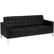 Flash Furniture ZB-LACEY-831-2-SOFA-BK-GG Lacey Series Contemporary Black Leather Sofa with Stainless Steel Frame
