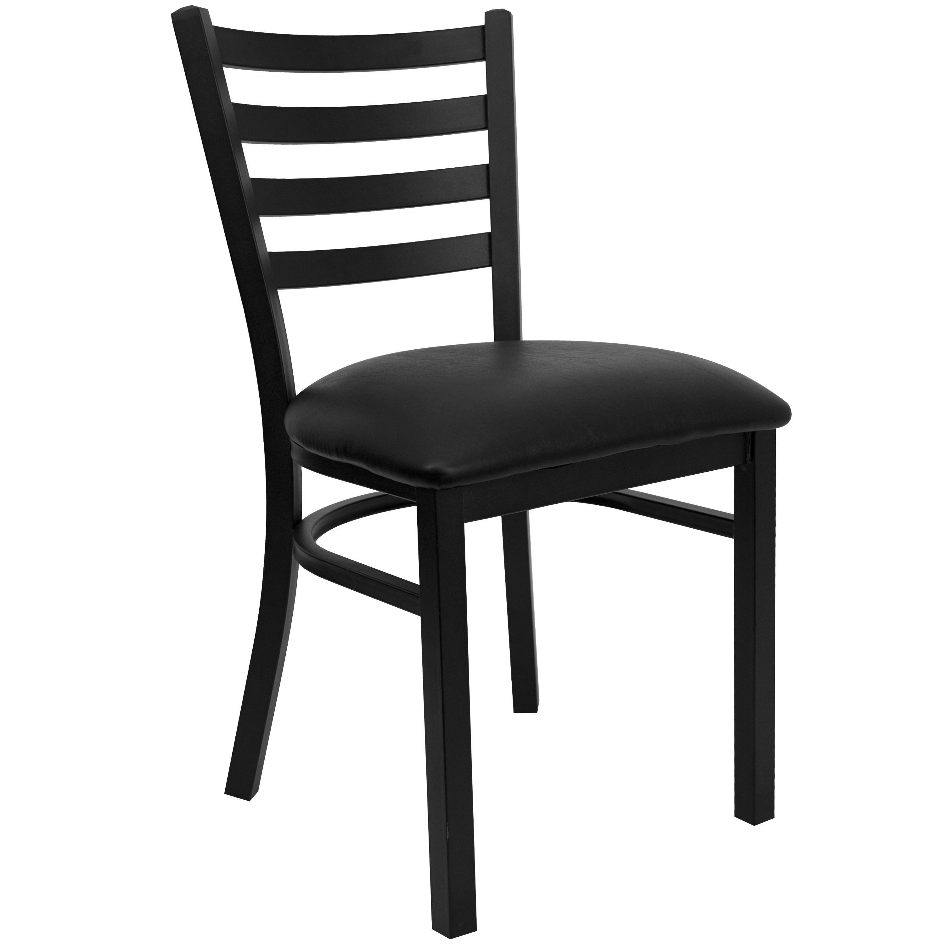 Flash Furniture XU-DG694BLAD-BLKV-GG Ladder Back Black Metal Restaurant Chair with Black Vinyl Seat