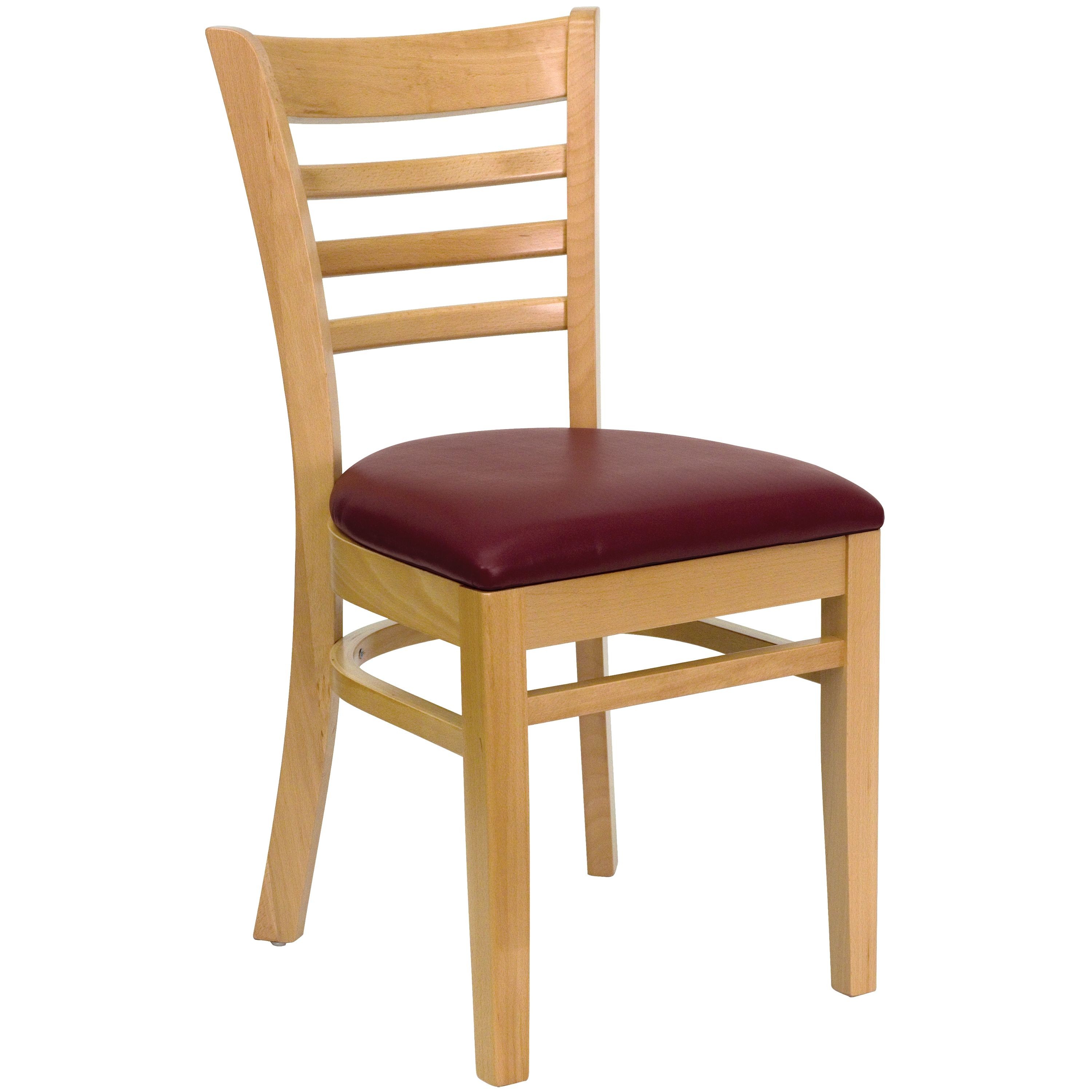 Flash Furniture XU-DGW0005LAD-NAT-BURV-GG Ladder Back Natural Wood Chair with Burgundy Vinyl Seat