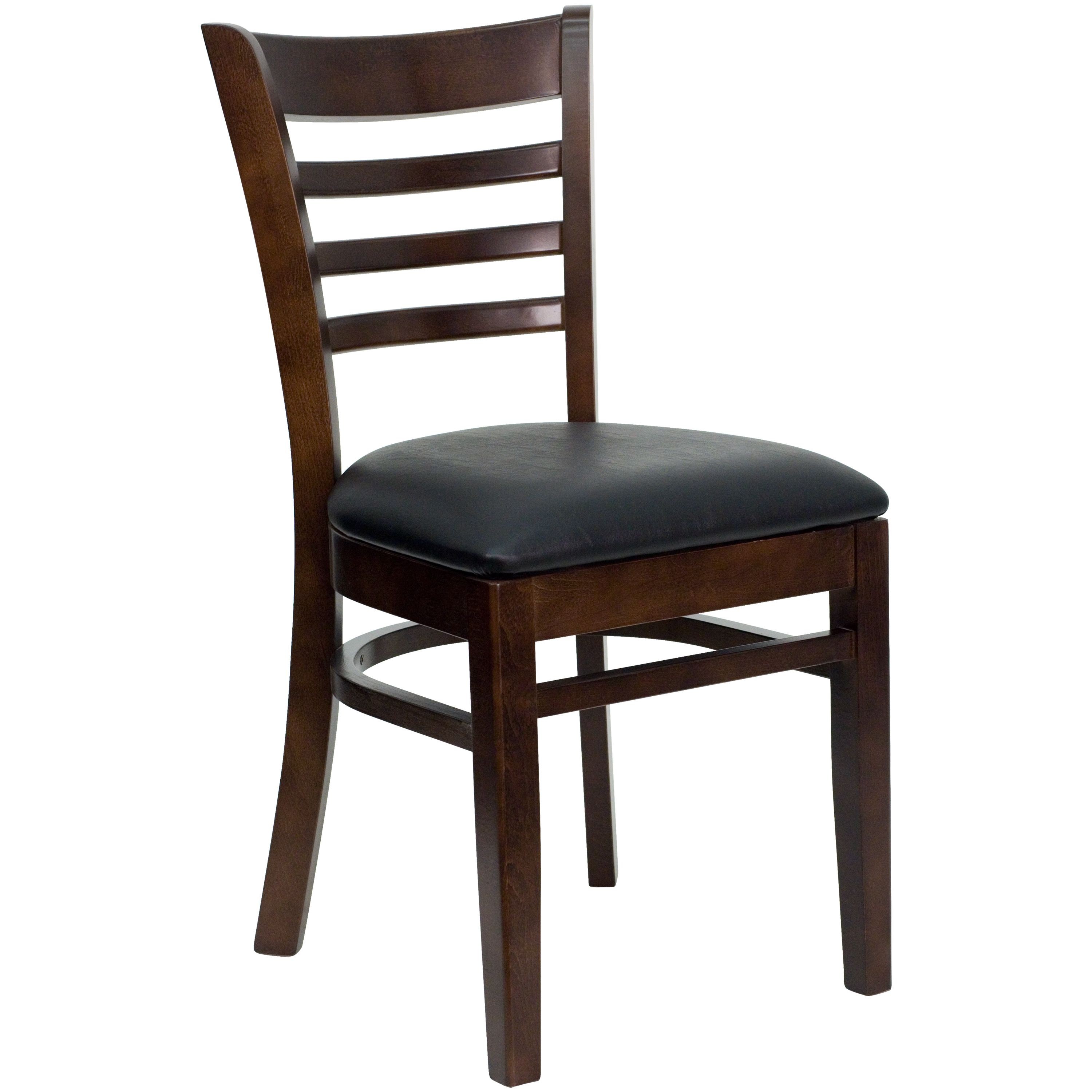 Flash Furniture XU-DGW0005LAD-WAL-BLKV-GG Ladder Back Walnut Wood Chair with Black Vinyl Seat