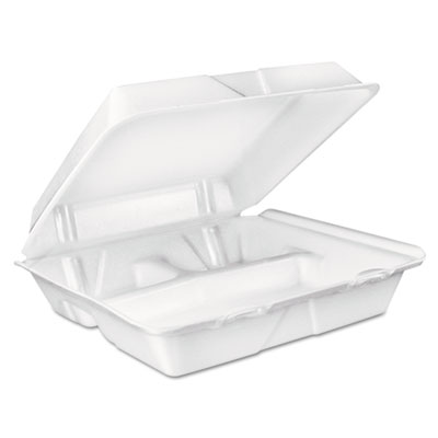 Large 3-Compartment White Foam  Carryout Food Container 200/Carton