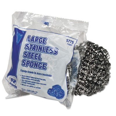 Large Stainless Steel Sponge, Polybagged, 1.75 oz, 12/Pack, 6 PK/CT