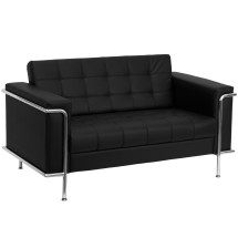 Flash Furniture ZB-LESLEY-8090-LS-BK-GG Lesley Series Contemporary Black Leather Love Seat with Encasing Frame