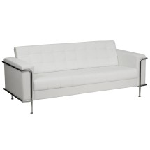 Flash Furniture ZB-LESLEY-8090-SOFA-WH-GG Lesley Series Contemporary White Leather Sofa with Encasing Frame