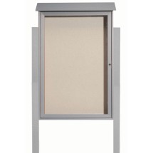 Aarco Products PLD4832DPP-2 Light Gray Single Hinged Door Plastic Lumber Message Center with Vinyl Board with Posts, 32&quot;W x 48&quot;H