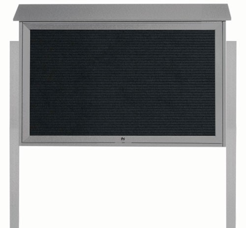 Aarco Products PLD3045TLDPP-2 Light Gray Top Hinged Single Door Plastic Lumber Message Center with Letter Board with Posts, 45"W x 30"H