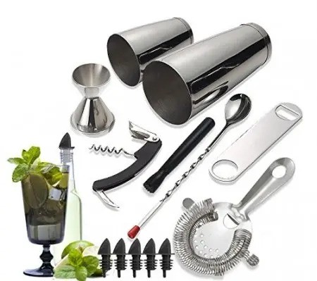 LionsDeal 14-piece Stainless Steel Bar Set and Cocktail Making Set Includes Bar Tools and Accessories