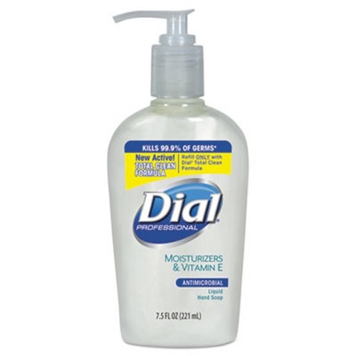 Dial Liquid Antimicrobial Soap with Moisturizers and Vitamin E, 7.5 oz Decor Pump, 12/Carton