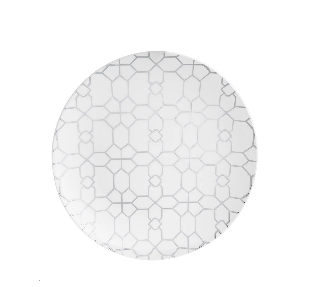 Luxe Party White Silver Geo Round Plastic Dinner Plate 10.25" - 10 pcs