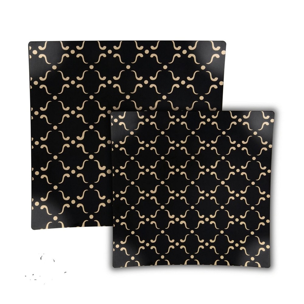 Luxe Party Black Gold Pattern Square Plastic Appetizer Plate 8" - 10 pcs