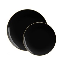 Luxe Party Black Gold Rim Round Plastic Appetizer Plate  7.25" - 10 pcs