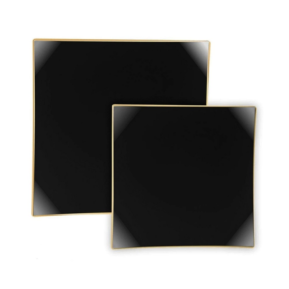 Luxe Party Black Gold Rim Square Plastic Appetizer Plate 8" - 10 pcs