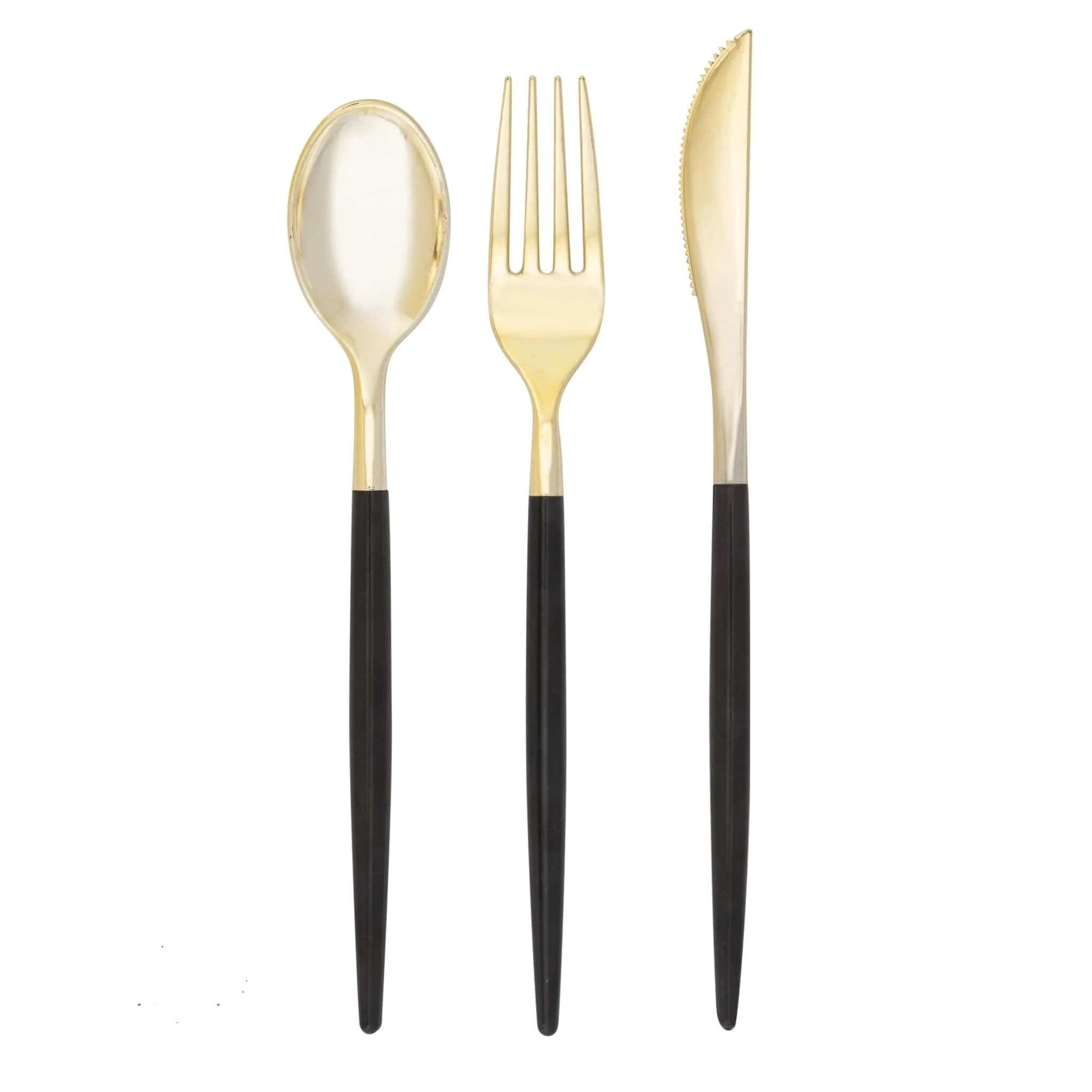Luxe Party Black and Gold Two Tone Plastic Cutlery Set - 32 pcs