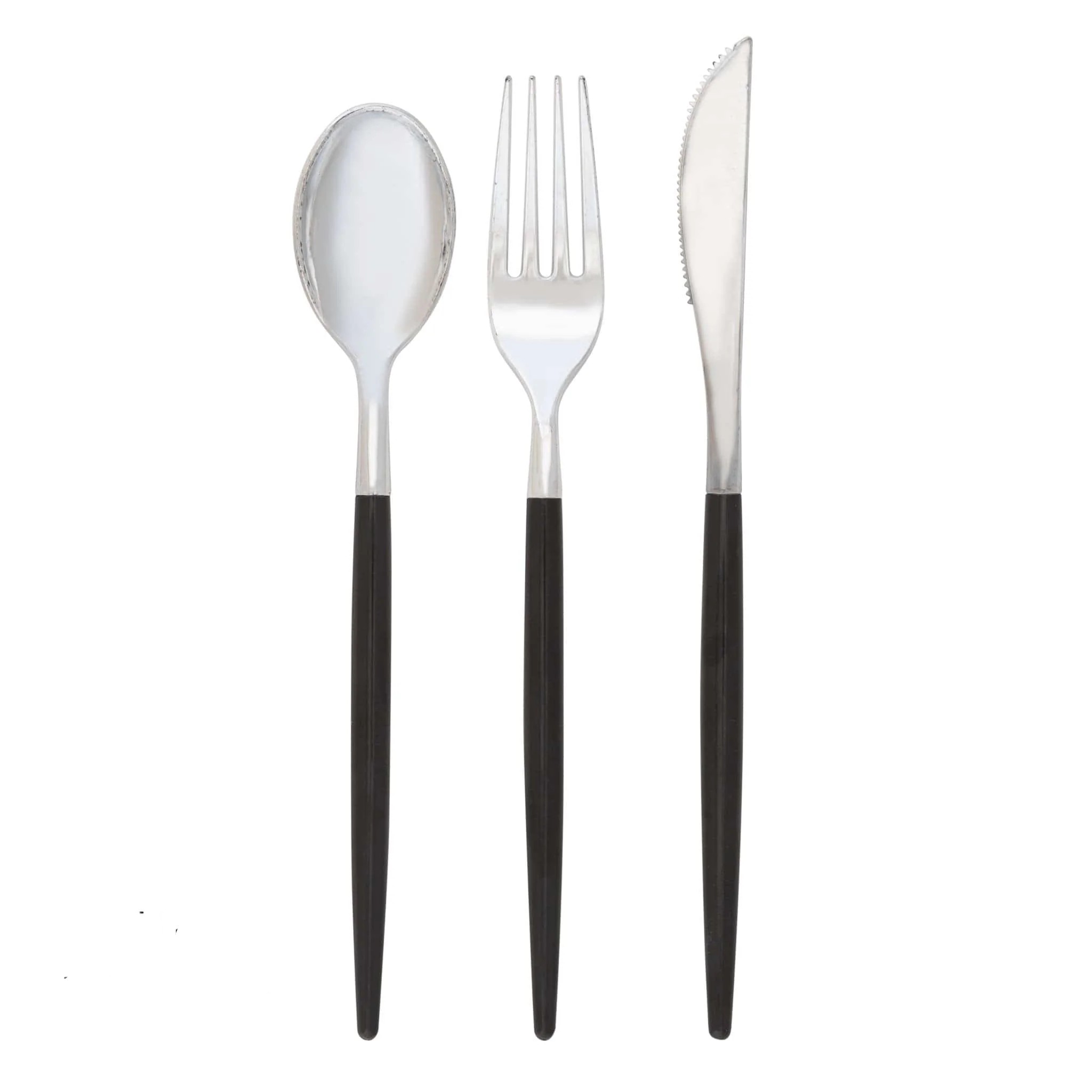 Luxe Party Black and Silver Two Tone Plastic Cutlery Set - 32 pcs