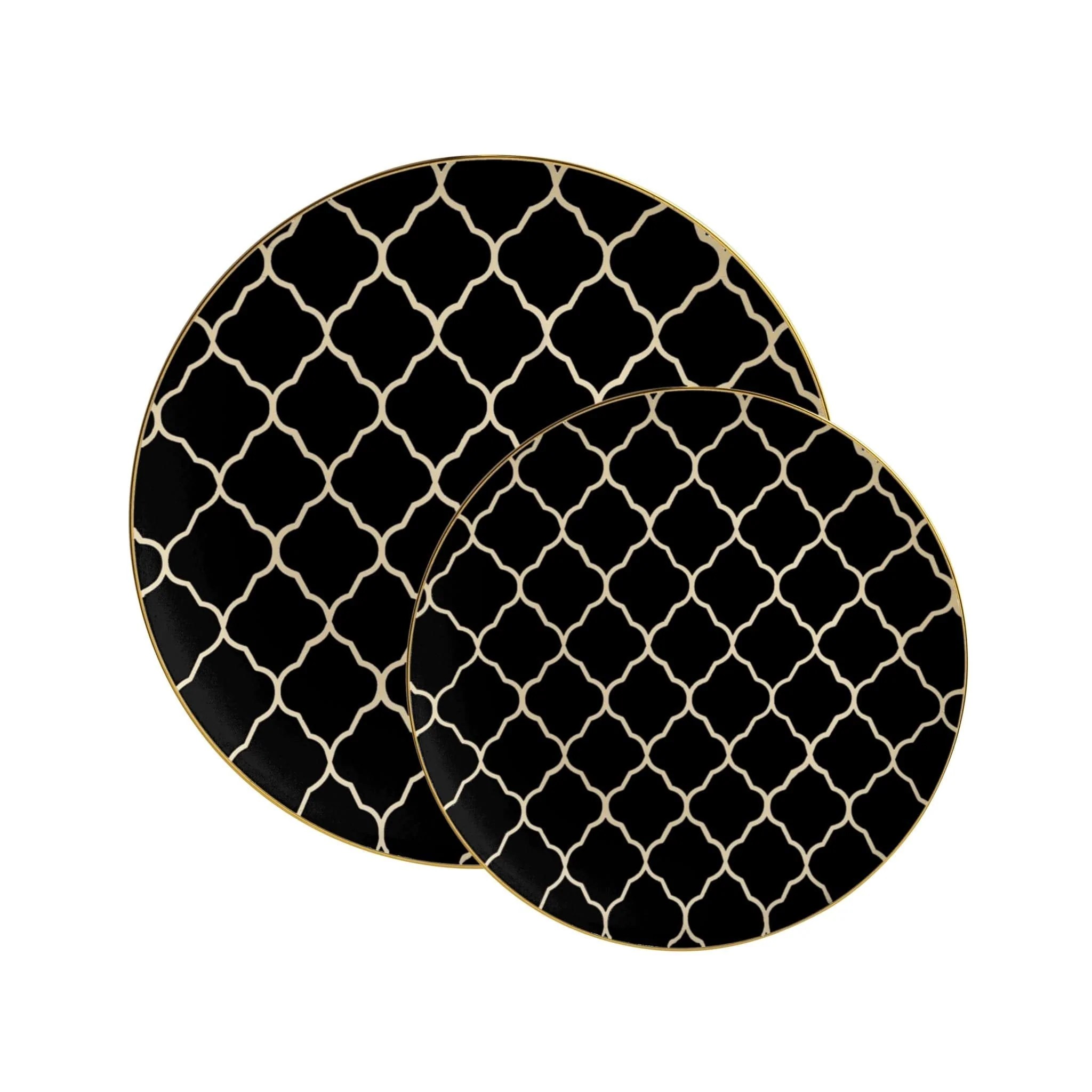 Luxe Party Black with Gold Lattice Pattern Plastic Appetizer Plate 7.25