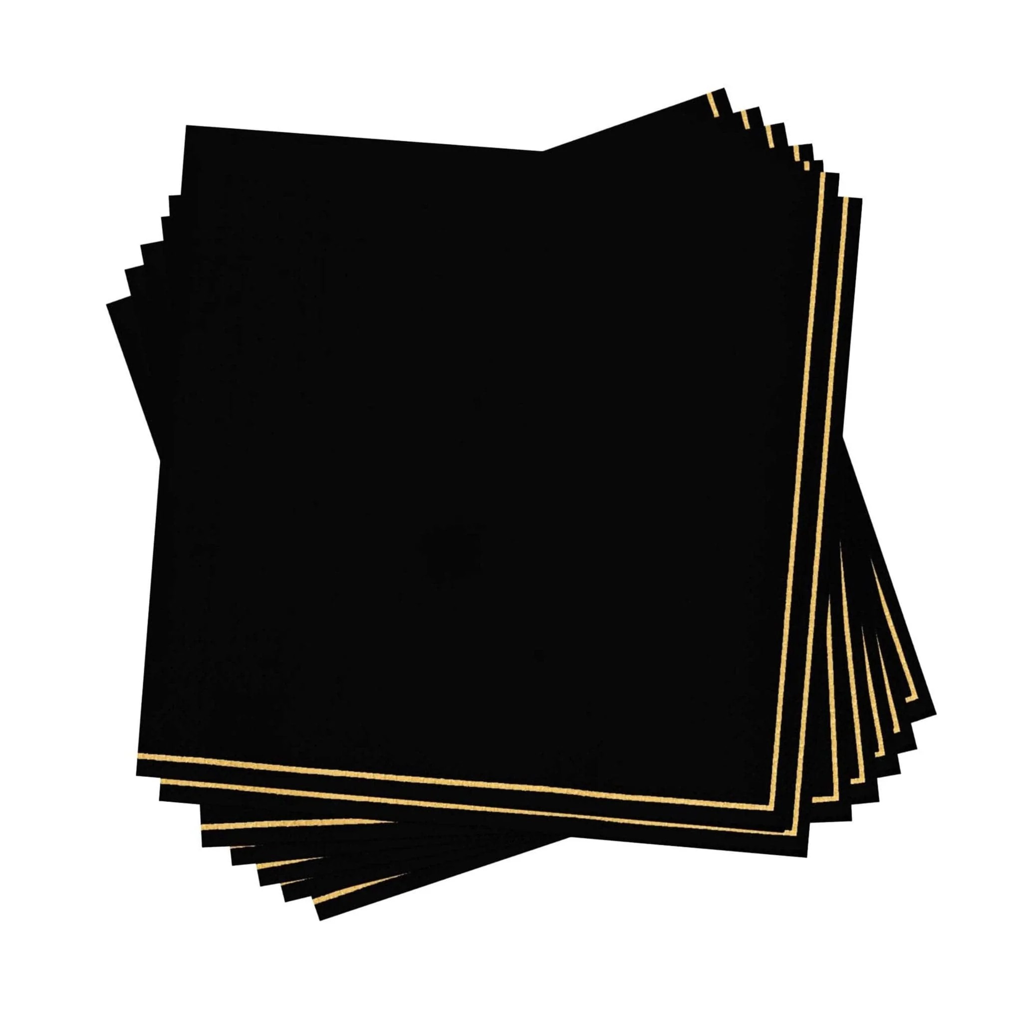 Luxe Party Black with Gold Stripe Beverage Napkins - 20 pcs