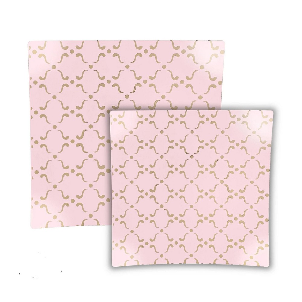 Luxe Party Blush Gold Pattern Square Plastic Dinner Plate 10.5" - 10 pcs