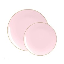 Luxe Party Blush Gold Rim Round Plastic Appetizer Plate   7.25"- 10 pcs