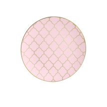 Luxe Party Blush with Gold Lattice Pattern Plastic Appetizer Plate 7.25" - 10 pcs