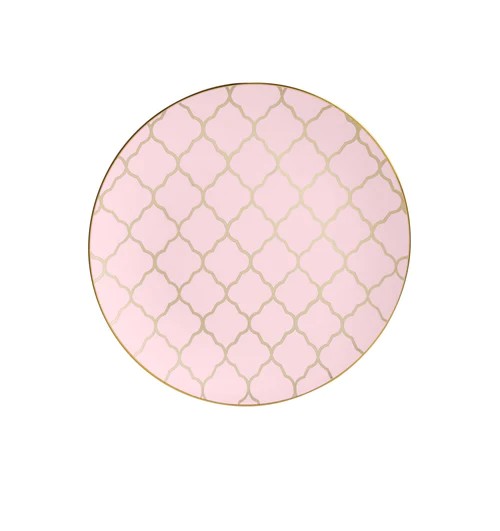 Luxe Party Blush with Gold Lattice Pattern Plastic Appetizer Plate 7.25