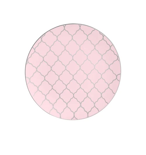 Luxe Party Blush with Silver Lattice Pattern Plastic Appetizer Plate 7.25