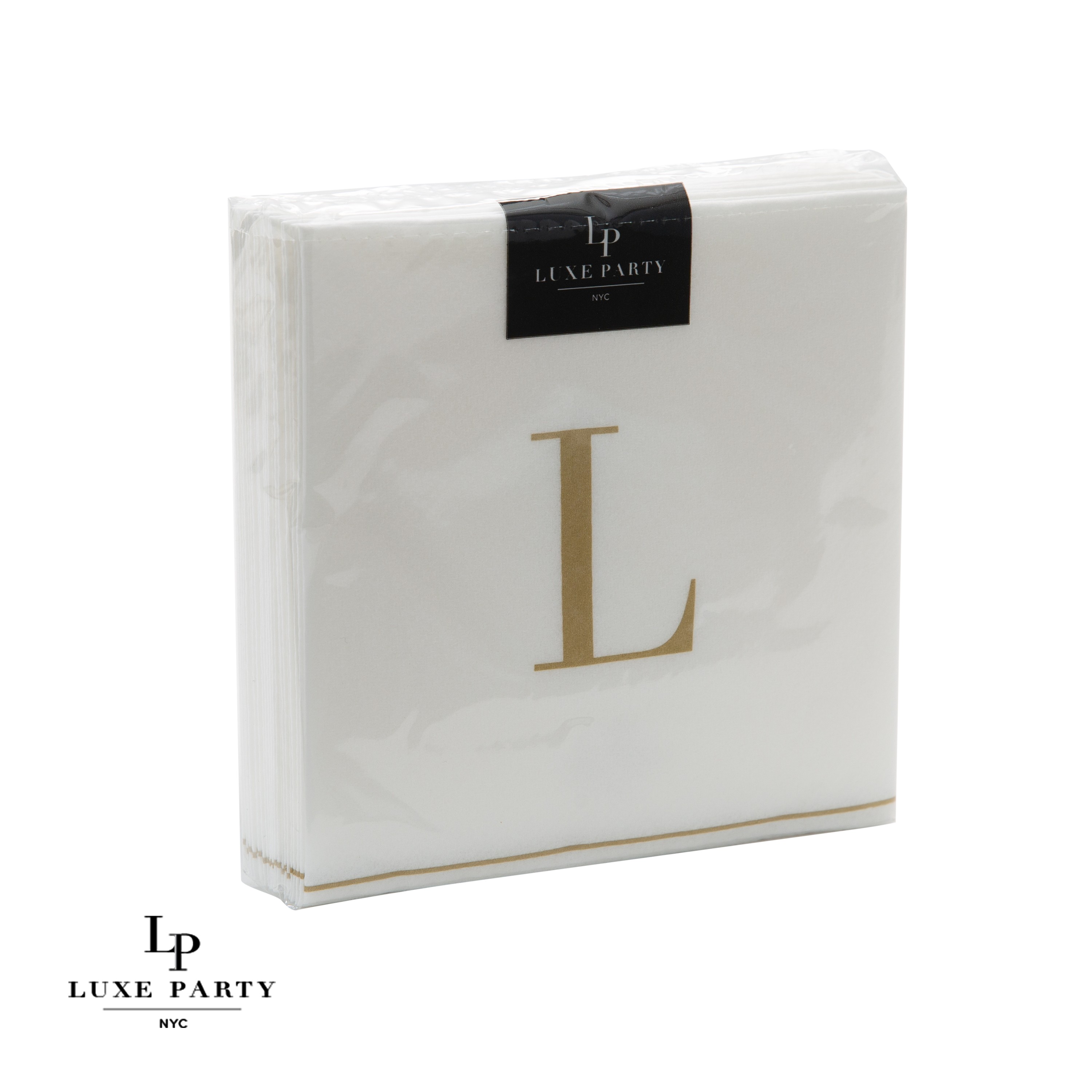 Luxe Party Bodoni Script Single Initial Gold Letter L Cocktail Napkins - 16 pcs