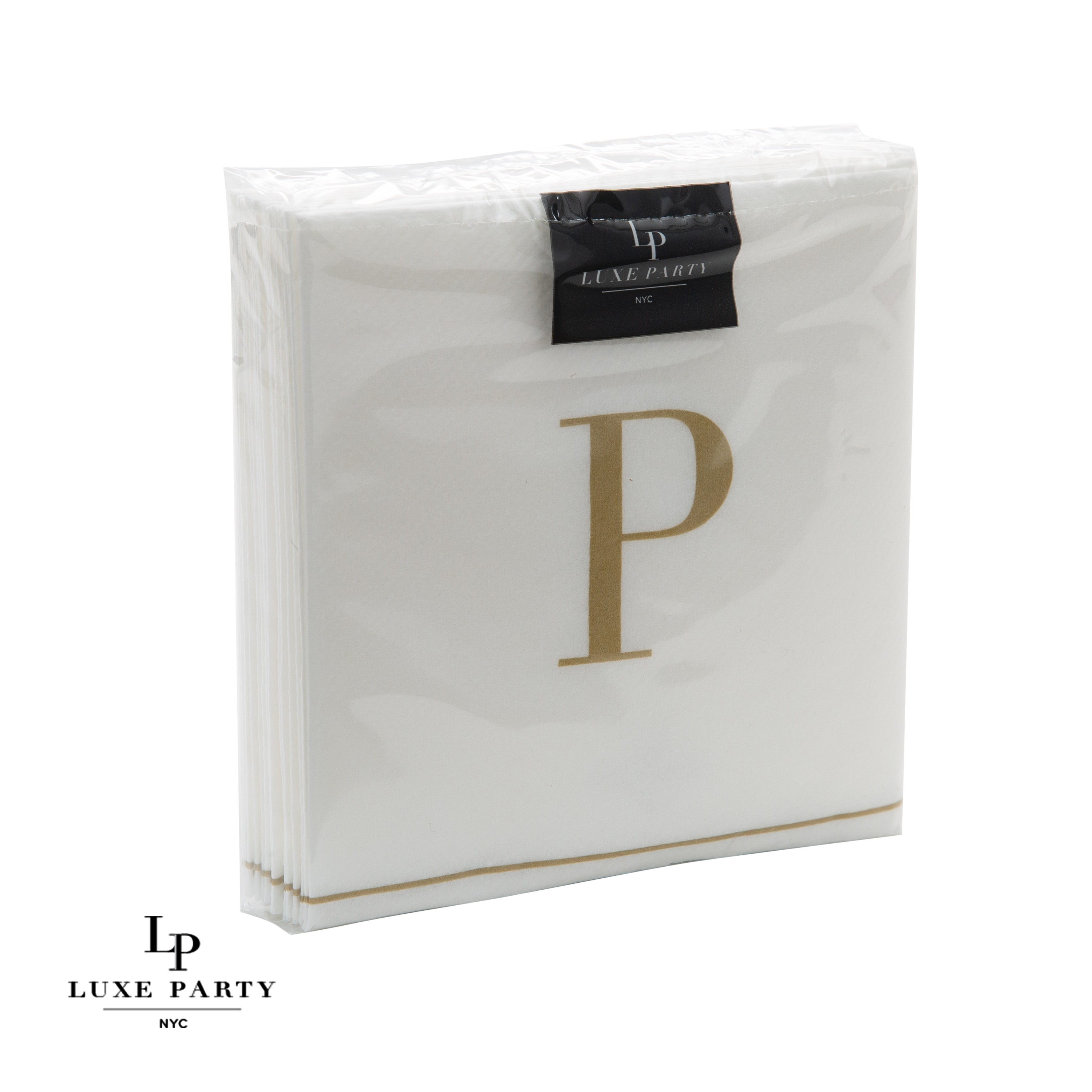 Luxe Party Bodoni Script Single Initial Gold Letter P Cocktail Napkins - 16 pcs