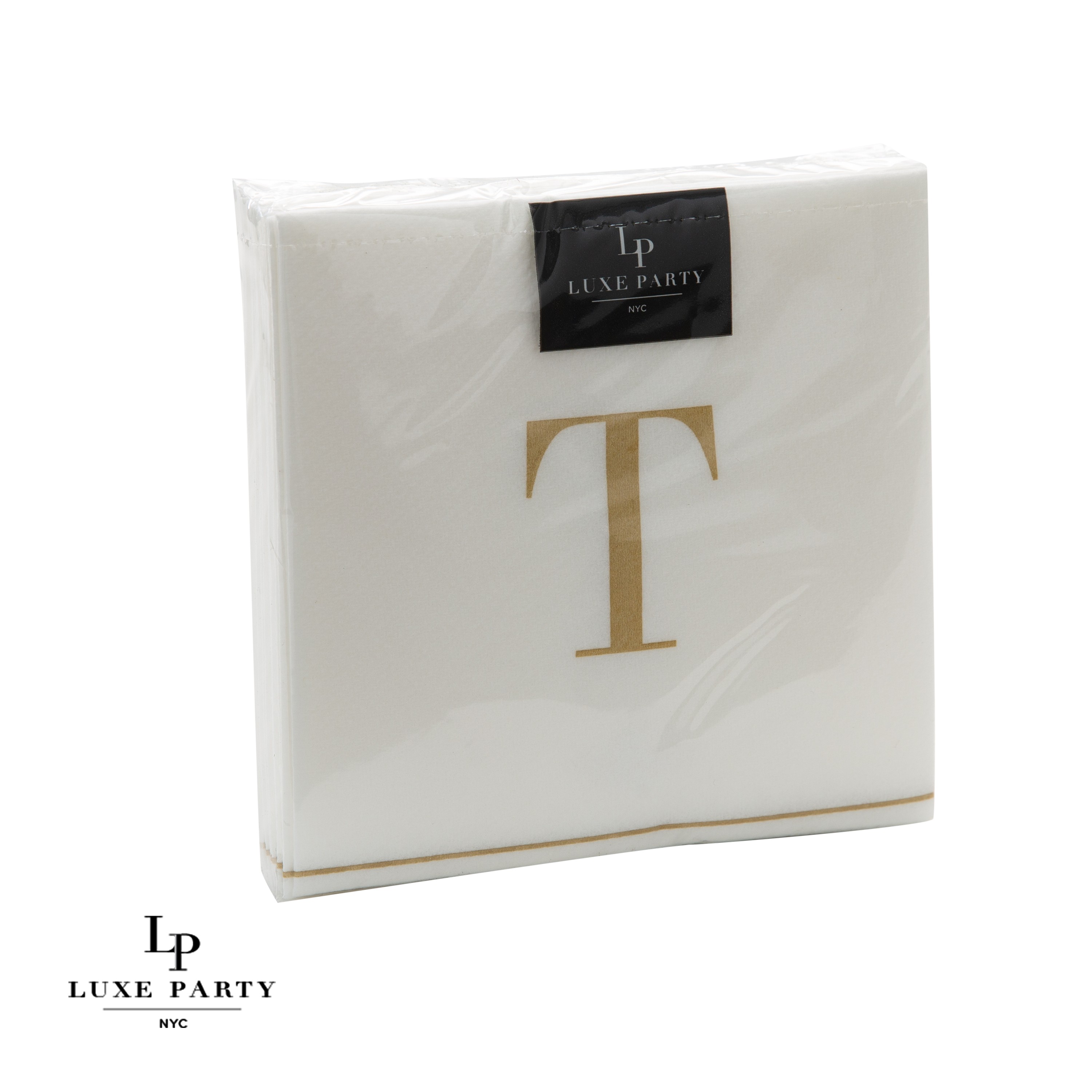 Luxe Party Bodoni Script Single Initial Gold Letter T Cocktail Napkins - 16 pcs