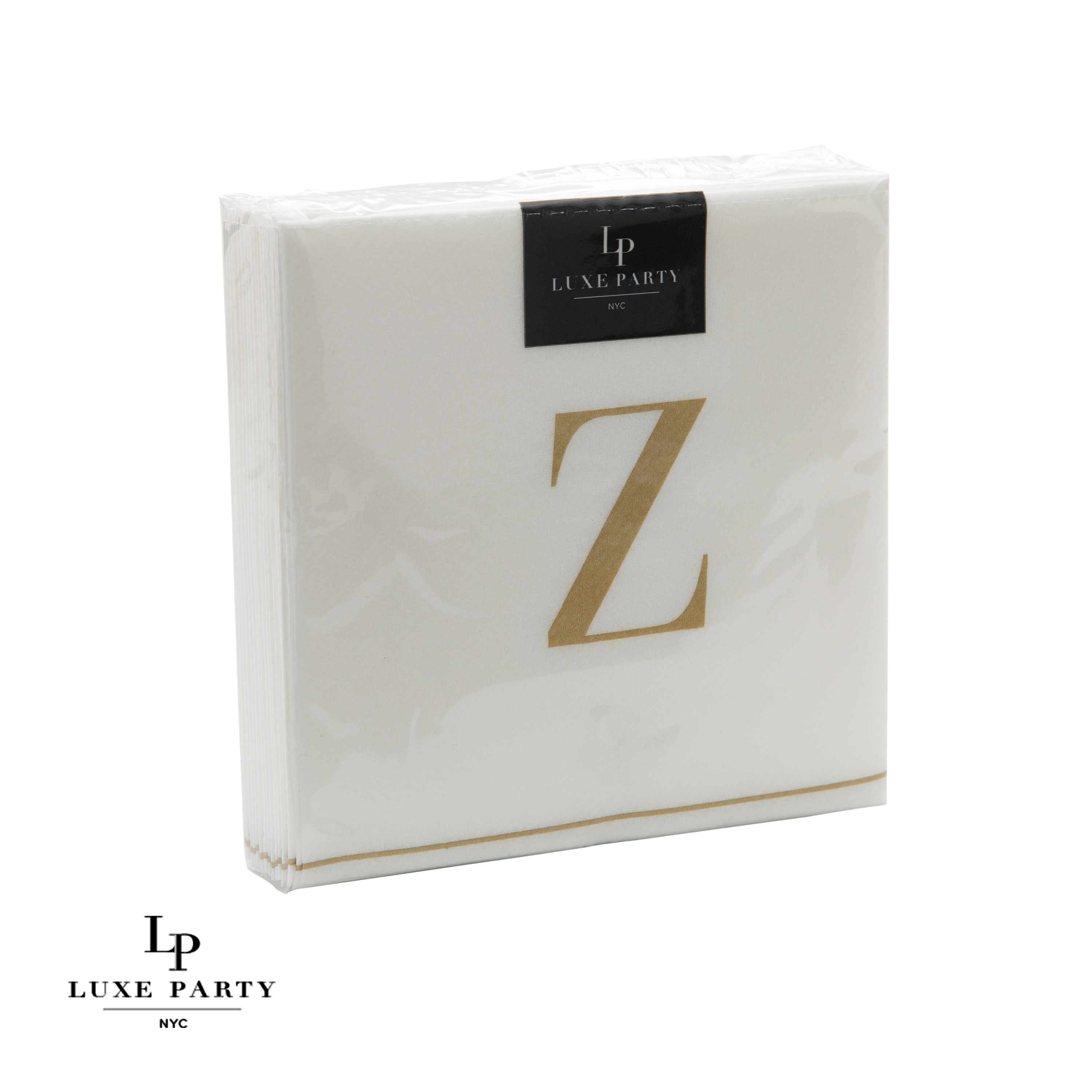 Luxe Party Bodoni Script Single Initial Gold Letter Z Cocktail Napkins - 16 pcs