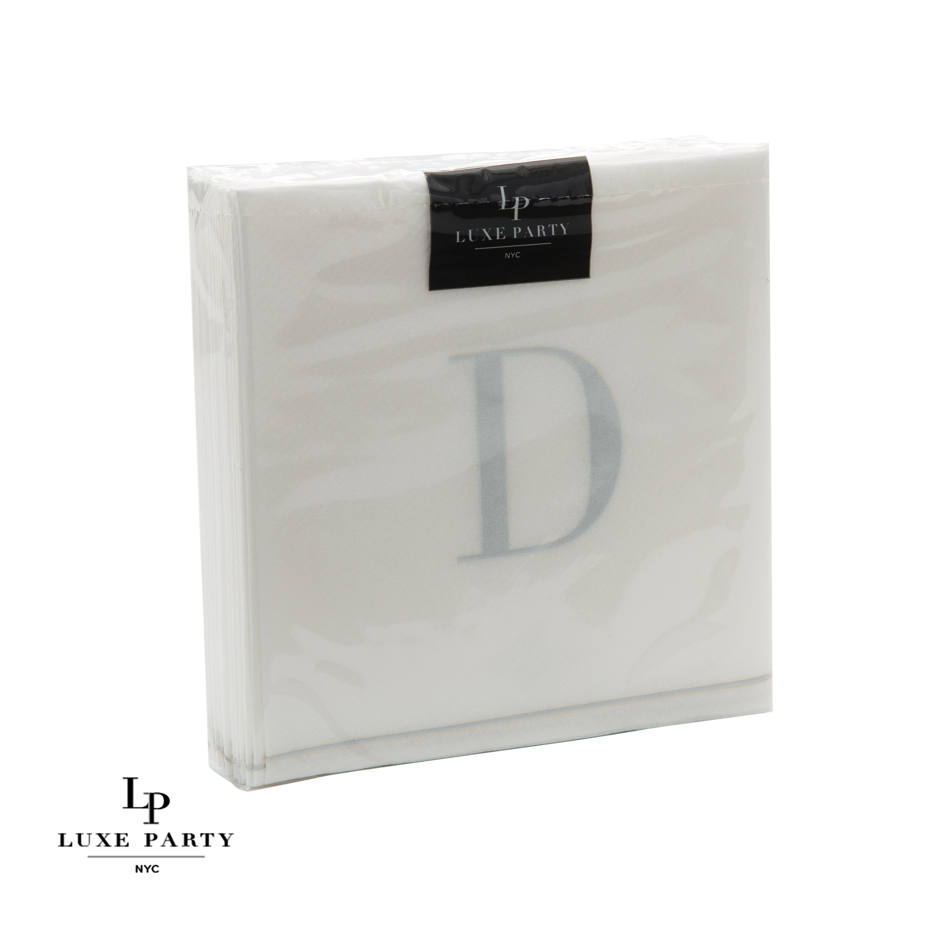 Luxe Party Bodoni Script Single Initial Silver Letter D Cocktail Napkins - 16 pcs