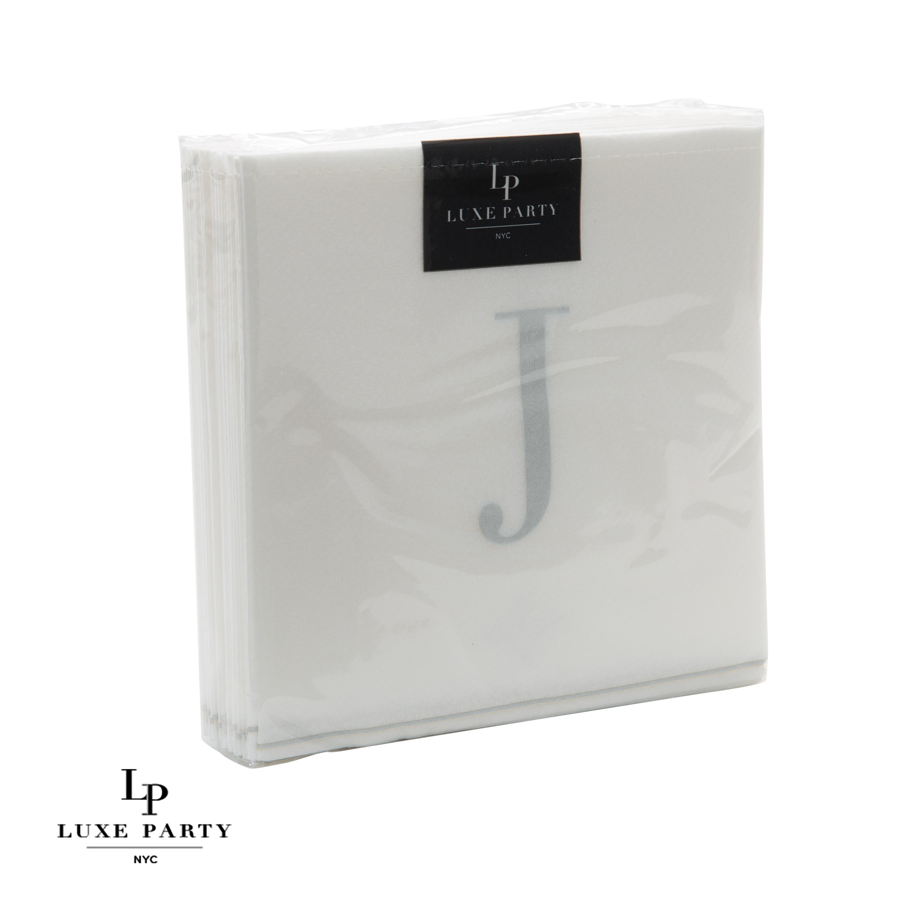 Luxe Party Bodoni Script Single Initial Silver Letter J Cocktail Napkins - 16 pcs